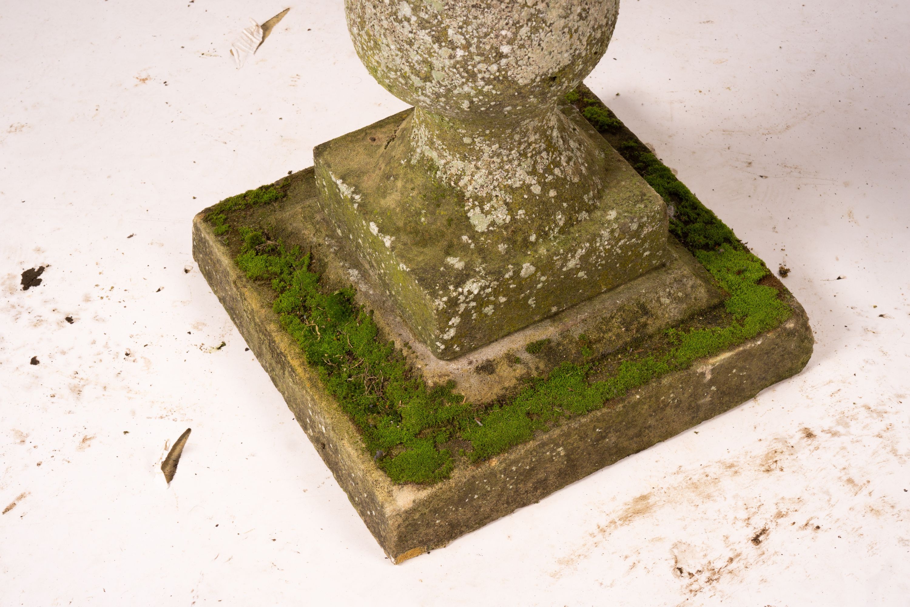 A reconstituted stone baluster pillar sundial and bird bath, tallest 72cm